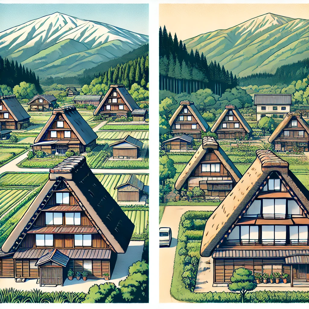 Here is a comparative illustration showcasing Shirakawa-go and Gokayama villages.